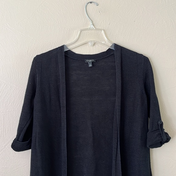 Talbots Women’s Petite 100% linen Black Cardigan size petite Short Sleeves - Picture 2 of 15